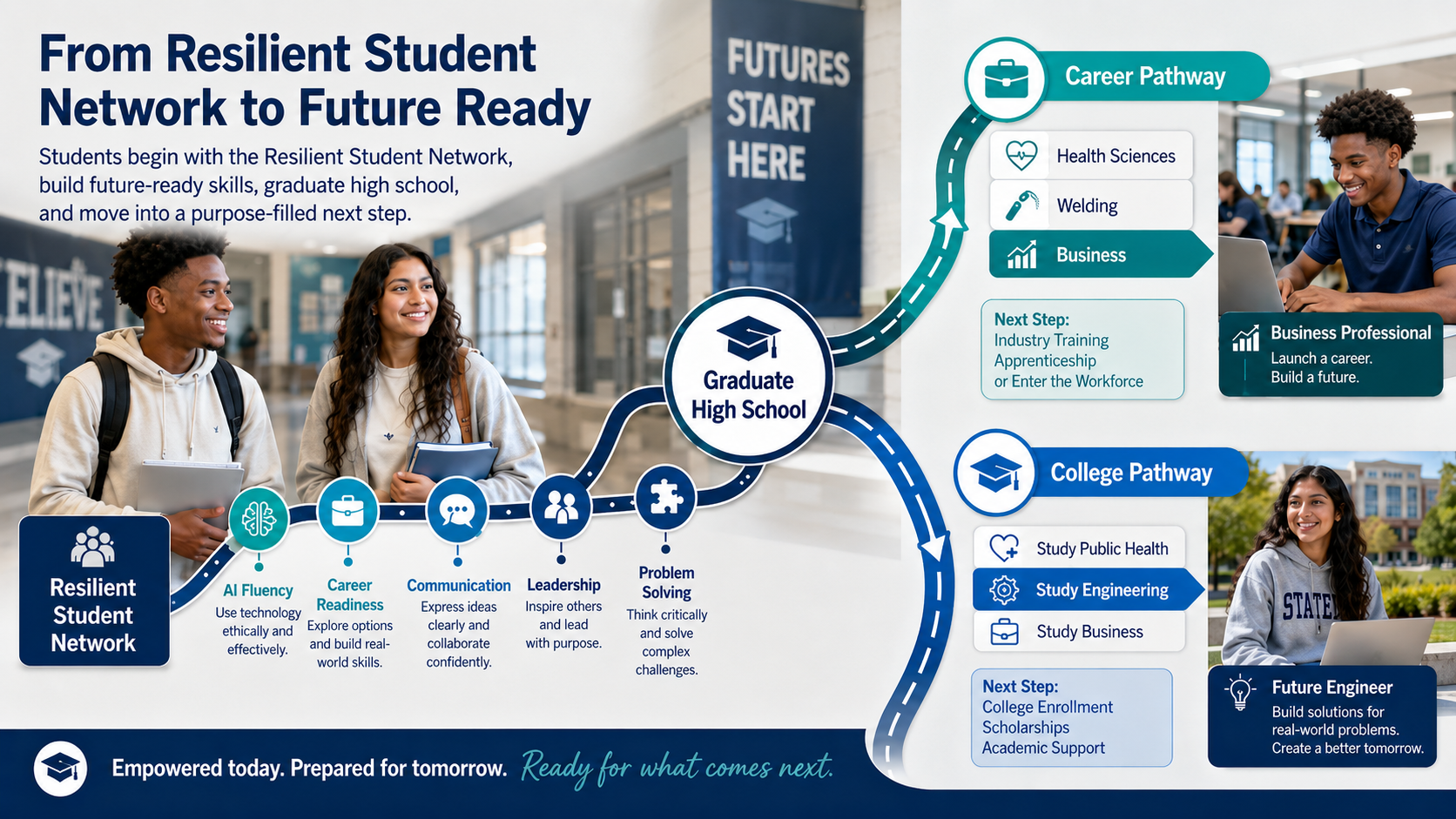 From Resilient Student Network to Future Ready: career pathways and college pathways infographic